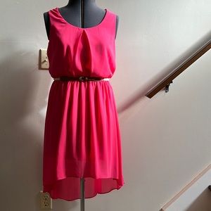 Scoop Neck Statement Back Belted High Low Dress